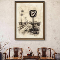Vintage Route 66 Highway Road Sign Wall Art Print | Desert Mother Road Ink Sketch on Parchment, Instant Digital Download