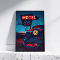 Route 66 Motel Sign Retro Poster Classic American Road Trip 4 Wall Art Print