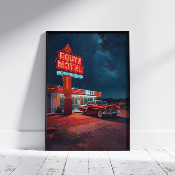 Route 66 Motel Sign Retro Poster Classic American Road Trip 4 Wall Art Print
