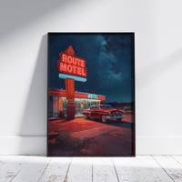 Route 66 Motel Sign Retro Poster Classic American Road Trip 4 Wall Art Print