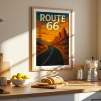 Route 66 Vintage Travel Poster, American Desert Landscape Art Print