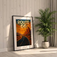 Route 66 Vintage Travel Poster, American Desert Landscape Art Print