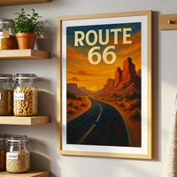 Route 66 Vintage Travel Poster, American Desert Landscape Art Print