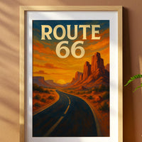 Route 66 Vintage Travel Poster, American Desert Landscape Art Print