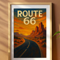 Route 66 Vintage Travel Poster, American Desert Landscape Art Print