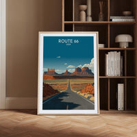 Route 66 Desert Highway Poster Featuring Endless Road Through Monument Valley for Americana Road Trip Wall Art and Wanderlust Decor, Gift