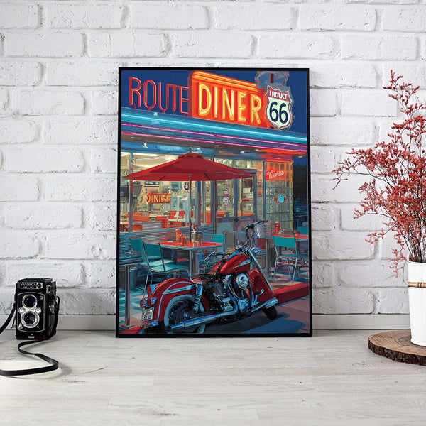 American Diner Poster, Retro Route 66 Wall Art (Digital Download)