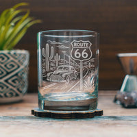 Route 66 Glasses | Laser Etched Road Trip Glassware | Engraved Gift for Travelers & Americana Fans