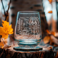 Route 66 Glasses | Laser Etched Road Trip Glassware | Engraved Gift for Travelers & Americana Fans