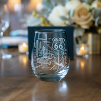 Route 66 Glasses | Laser Etched Road Trip Glassware | Engraved Gift for Travelers & Americana Fans