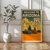 Vintage Route 66 Arizona Travel Poster, Wigwam Motel Teepee Cabins Illustration