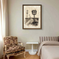 Vintage Route 66 Highway Road Sign Wall Art Print | Desert Mother Road Ink Sketch on Parchment, Instant Digital Download