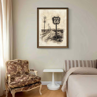 Vintage Route 66 Highway Road Sign Wall Art Print | Desert Mother Road Ink Sketch on Parchment, Instant Digital Download