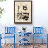 Vintage Route 66 Highway Road Sign Wall Art Print | Desert Mother Road Ink Sketch on Parchment, Instant Digital Download
