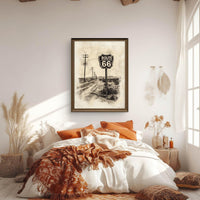 Vintage Route 66 Highway Road Sign Wall Art Print | Desert Mother Road Ink Sketch on Parchment, Instant Digital Download