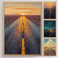 Endless American Road Poster | Retro Route 66 Americana Wall Art Print 4 Piece