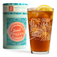 Route 66 Glasses | Laser Etched Road Trip Glassware | Engraved Gift for Travelers & Americana Fans