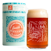 Route 66 Glasses | Laser Etched Road Trip Glassware | Engraved Gift for Travelers & Americana Fans