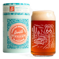 Route 66 Glasses | Laser Etched Road Trip Glassware | Engraved Gift for Travelers & Americana Fans