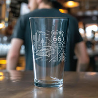 Route 66 Glasses | Laser Etched Road Trip Glassware | Engraved Gift for Travelers & Americana Fans