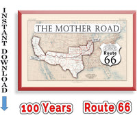 1926 Route 66 Map Art Print, Mother Road, USA (Digital Download) 100th anniversary