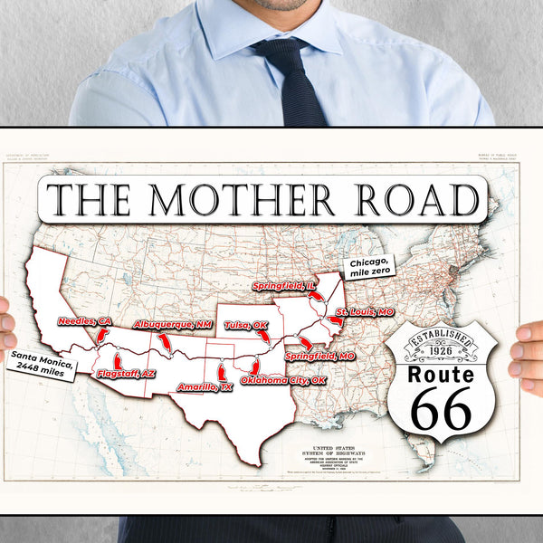 Centennial Route 66 map, large printable poster (instant download)
