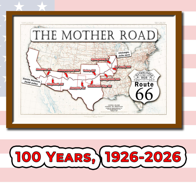 Centennial Route 66 map, large printable poster (instant download)