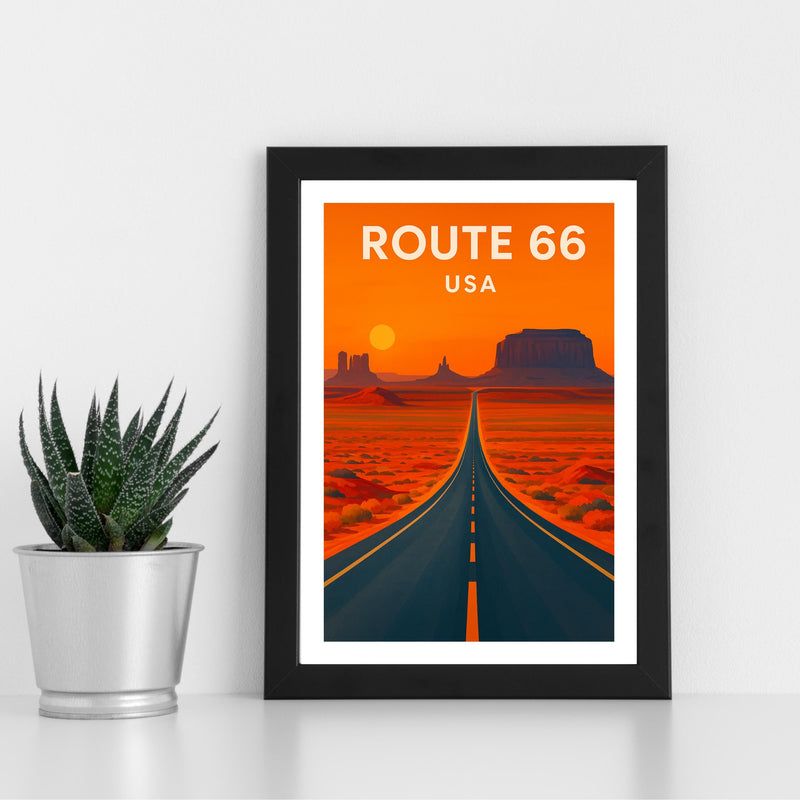 Route 66 Art Print – USA Travel Poster (Digital Download)