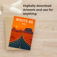 Route 66 Art Print – USA Travel Poster (Digital Download)