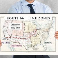 US Route 66 with time zones printable wall art poster (instant download)