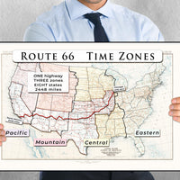 US Route 66 with time zones printable wall art poster (instant download)