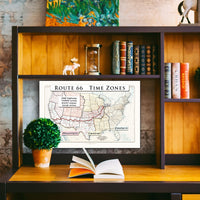 US Route 66 with time zones printable wall art poster (instant download)