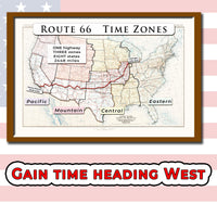 US Route 66 with time zones printable wall art poster (instant download)