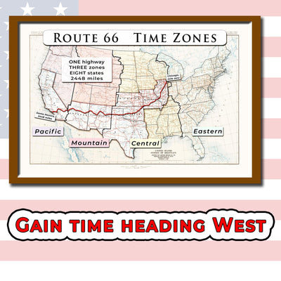 US Route 66 with time zones printable wall art poster (instant download)
