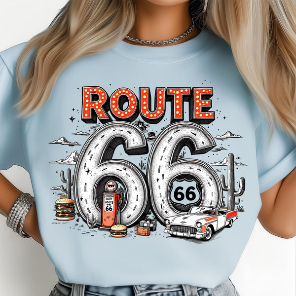 Route 66 Classic Car Retro Desert Diner Vintage Art State PNG: Sublimation Design Dtf Tshirt Png Digital Download