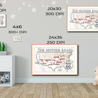 Centennial Route 66 map, large printable poster (instant download)