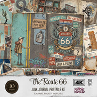 Route 66 Junk Journal Kit - Vintage Digital Download Ephemera - Printable Scrapbook Paper US Letter | 10 Double sided Pages