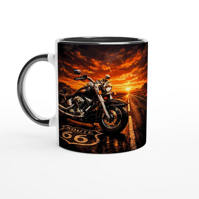Route 66 Motorcycle Mug – Ceramic Mug with Motorcycle Sunset – Gift for Bikers & Freedom Lovers