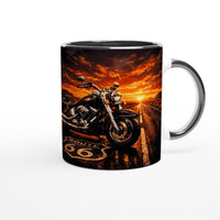 Route 66 Motorcycle Mug – Ceramic Mug with Motorcycle Sunset – Gift for Bikers & Freedom Lovers