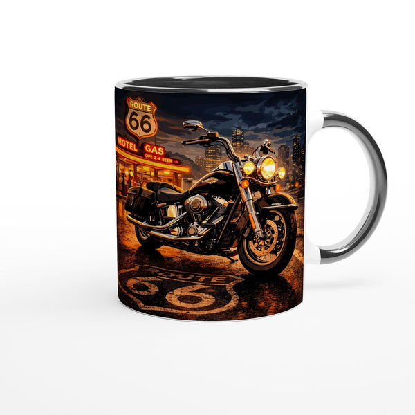 Route 66 Harley Style Motorcycle Mug – Biker Coffee Mug with Sunset | Gift for Men & Motorcycle Fans