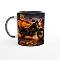 Route 65 Motorcycle Mug – Classic Cruiser at Sunset | Coffee Mug for Bikers, Gift for Men, Motorcycle Romance