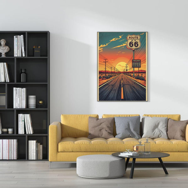 Route 66 Sunset Wall Art Print, Vintage American Road Trip Poster