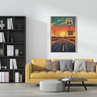 Route 66 Sunset Wall Art Print, Vintage American Road Trip Poster