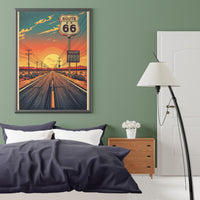Route 66 Sunset Wall Art Print, Vintage American Road Trip Poster