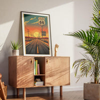 Route 66 Sunset Wall Art Print, Vintage American Road Trip Poster