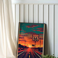 Route 66 Sunset Wall Art Print, Vintage American Highway Poster