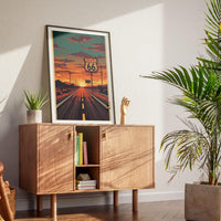 Route 66 Sunset Wall Art Print, Vintage American Highway Poster