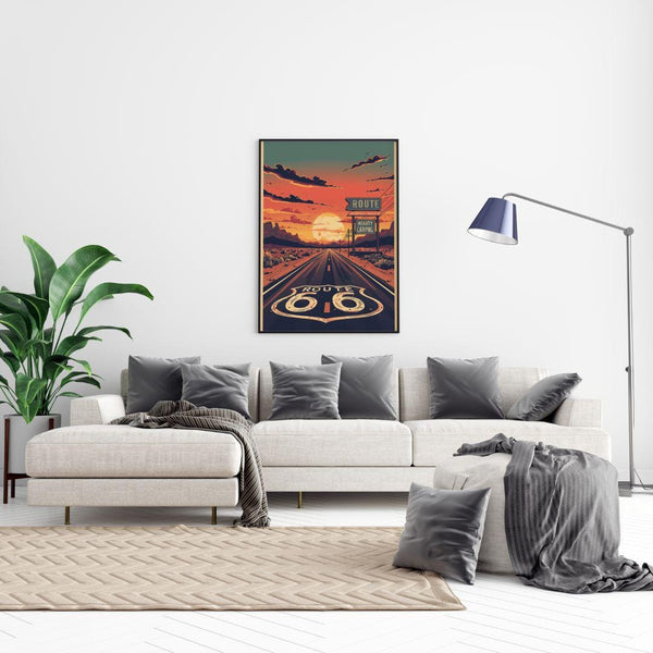 Route 66 Sunset Road Wall Art Print, Vintage American Highway Poster