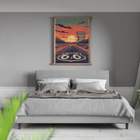 Route 66 Sunset Road Wall Art Print, Vintage American Highway Poster