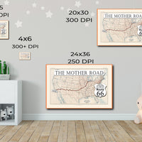 1926 Route 66 map large printable poster wall art (instant download)